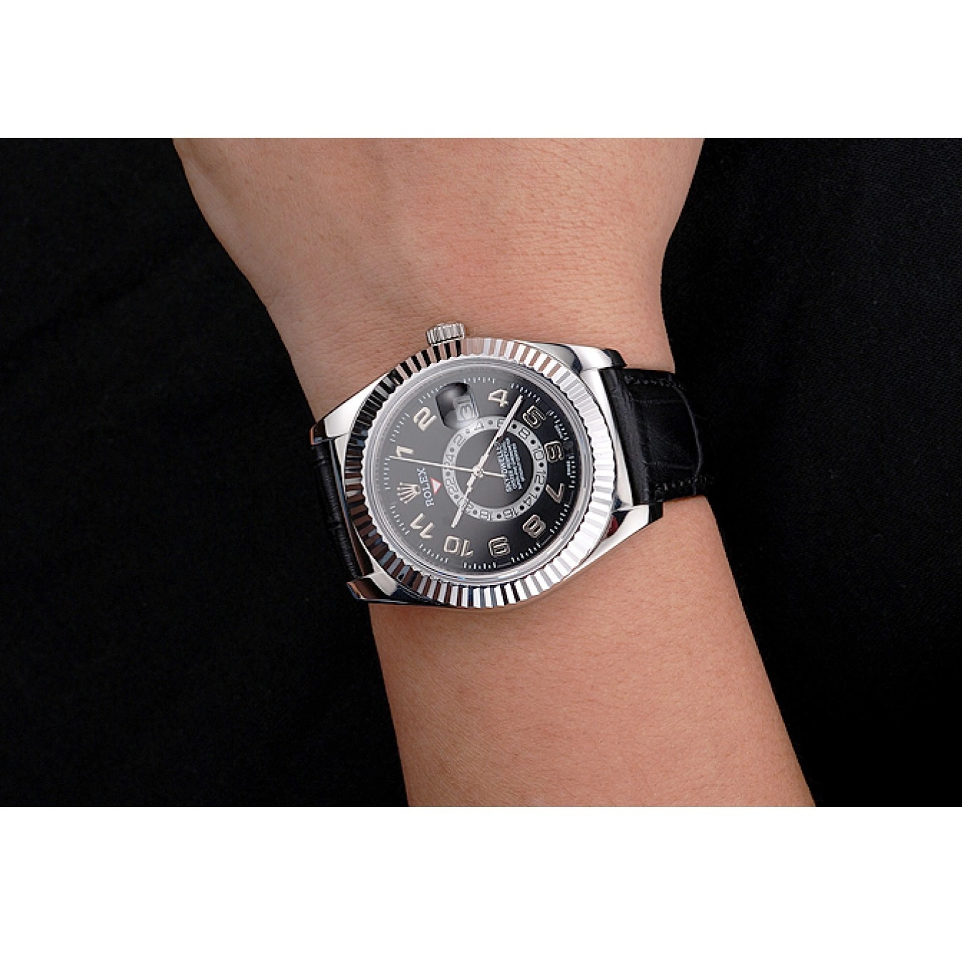 Rolex copies cheap Black Leather Rolex Dweller Case Stainless Sky Black Strap Steel Dial 0531